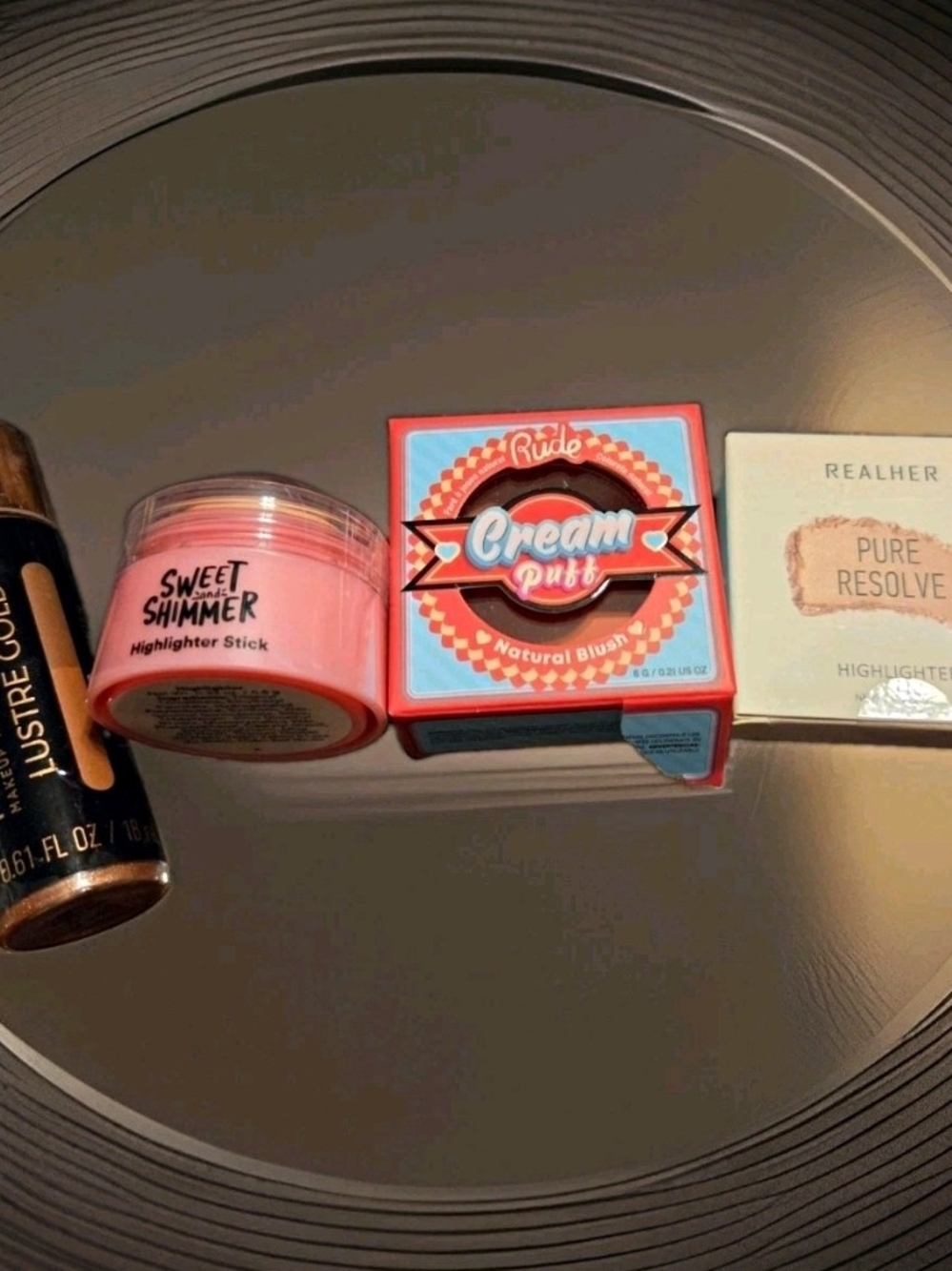 Assorted Makeup Lot: Revolution Lustre Gold + RUDE Blush + Realher + Sweet